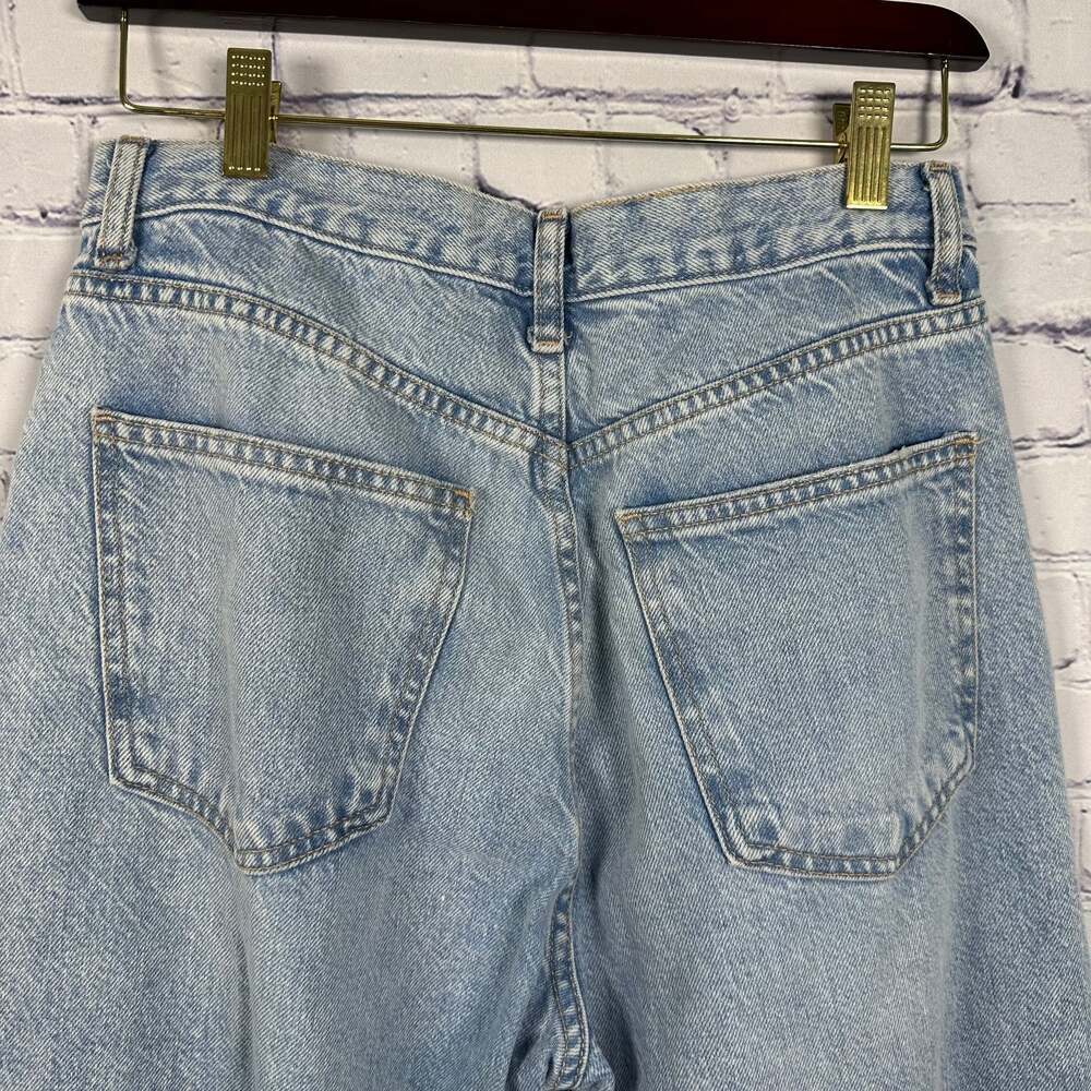 Zara TRF Mid-Rise Raw Hem Wide Leg Jeans Light Blue - Picture 4 of 6